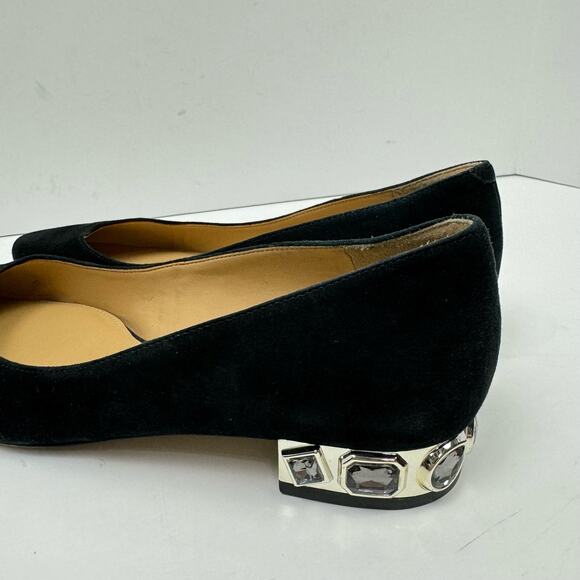 Talbots | Edison 6M Black Suede Leather Pointed Toe Embellished Fancy Heel Flats - Picture 8 of 13